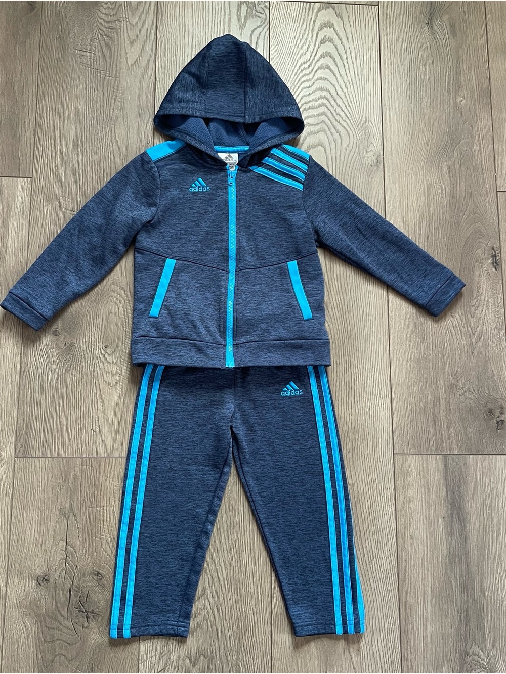 Adidas Blue Tracksuit Full Zip Jacket and Athletic Pants 3T Toddler Set